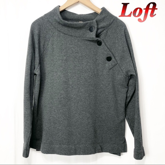 LOFT Tops - Loft-Dark Gray Button Up Sweatshirt M